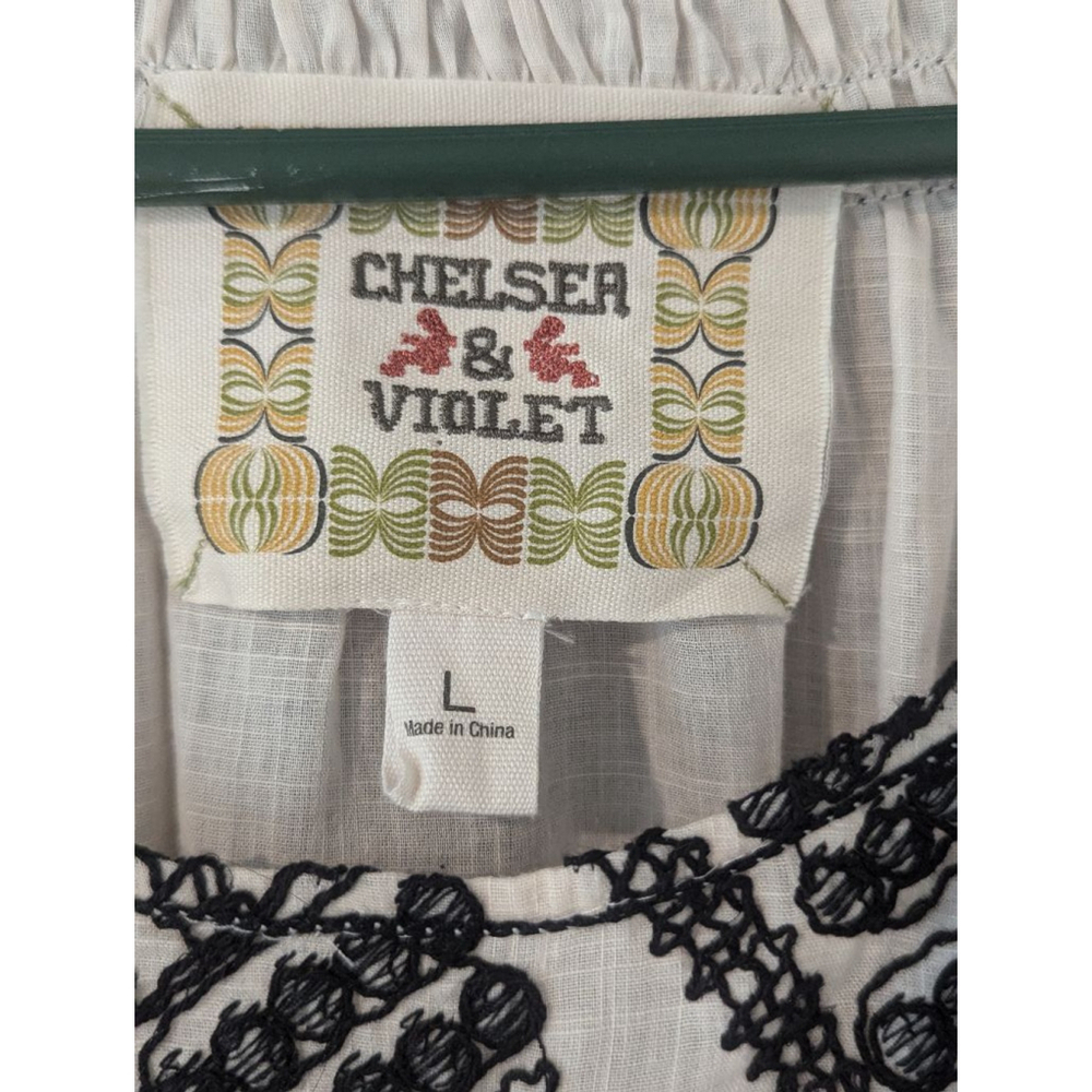 Women's Chelsea & Violet Blouse, Size L, White with Black Embroidery - Picture 5 of 6